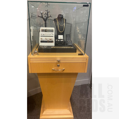 Two Square Glass Display Cabinet with Lockable Door and Drawers