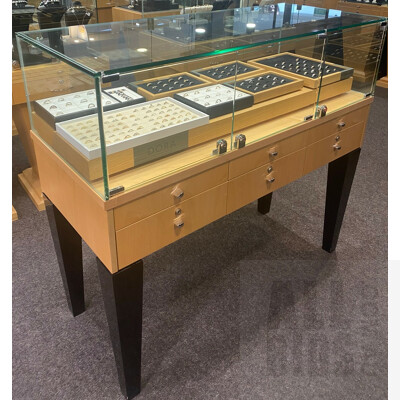 Rectangular Glass Display Cabinet with Lockable Door and Drawers