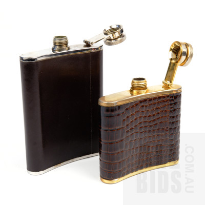 Two Vintage Stainless Steel and Leather Hip Flasks in Original Boxes
