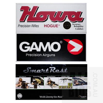 Gammo Precision Airguns Perspex Sign, Howa Rifles Perspex Sign and Smart Rest Rifle Rest Perspex Sign