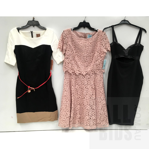 Nue Champaign S1106 Dress, Nue Ivory S653 Dress and Nookie Bustier Black Dress