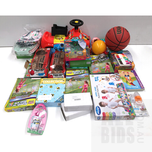 Bulk Lot of Assorted Kids & Babies Toys Including Bedtime Story Collection Books, Wilson Basketball and More