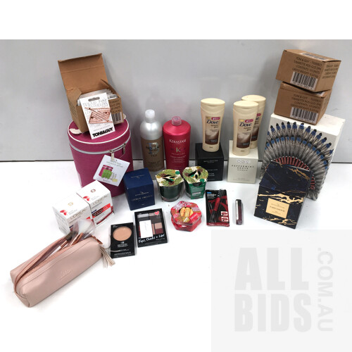 Assorted Cosmetics and Candles Including Daniel Brighton Paris Amour Scented Candle, Dove Body Lotion and More