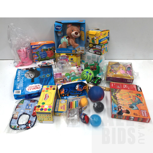 Bulk Lot of Assorted Kids Toys Including Play-Doh, Banzai Body Bouncers, Thomas The Tank Engine Show Bag and More