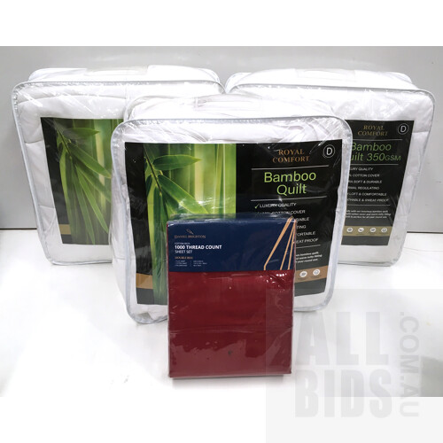 Three Royal Comfort Double Bed Bamboo Quilts and Daniel Brighton Sheet Set