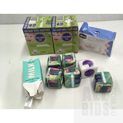 Curash Baby Wipes, Baby Change Mat Cover, Libra Invisible Sports Pads And Chicco Brest Pads