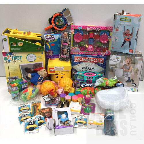 Bulk Lot of Kids & Babies Toys and Accessories Including Lego Storage Head, My Size Potty, So Slime DIY Slime Case and More