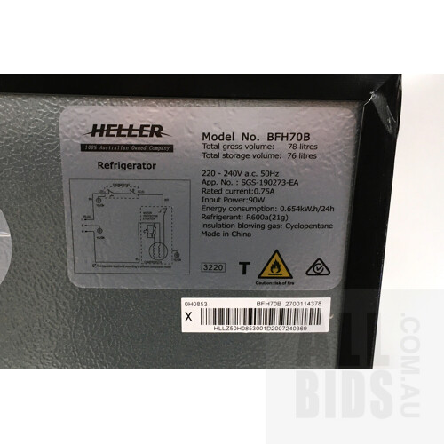 Heller Model No. BFH70B Refrigerator 76 Litre