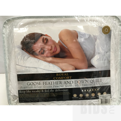 Royal Comfort Queen Size White Goose Feather And Down Quilt, Daniel Brighton Blue Bath Towels And Assorted Bedding