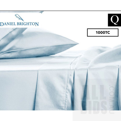 Daniel Brighton 1000TC Luxury Cotton Rich Pale Blue Queen Bed Sheet Set And MM Linen Green Seed Queen Duvet Set - ORP $400 Combined