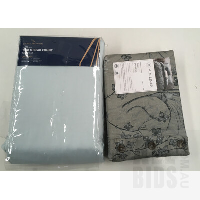 Daniel Brighton 1000TC Luxury Cotton Rich Pale Blue Queen Bed Sheet Set And MM Linen Green Seed Queen Duvet Set - ORP $400 Combined