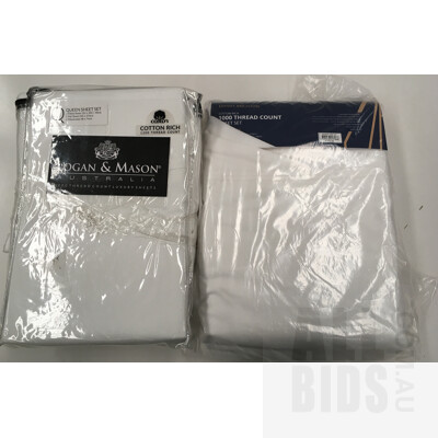 Daniel Brighton White Queen Size Cotton Rich 1000TC Sheet Set  And Logan And Mason Queen Size White 1200TC Queen Sheet Set