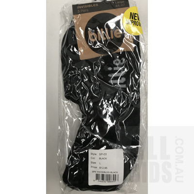 Billie 3 Pack Large Black Invisible Cut Socks - Lot of 12 Combined ORP$155.40