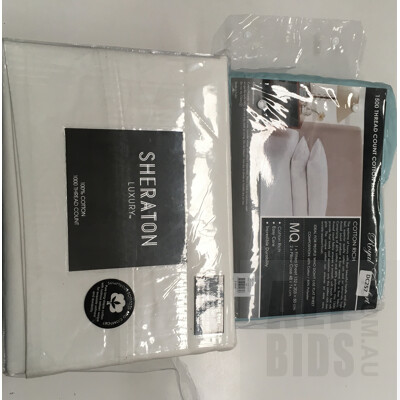 Sheraton White Super King Size 1000TC Cotton Bed Sheet Set And Royal Comfort Mist Mega Queen Size 1500TC Cotton Rich Combo Set - Lot Of Two - ORP $620 Combined