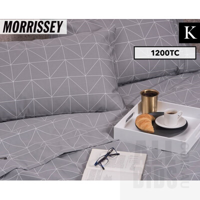 Morrissey Ash Angels King Size 1200TC Cotton Rich Sheet Set And Gioia Casa Charcoal King Size Bed Fitted Sheet - Lot Of 2