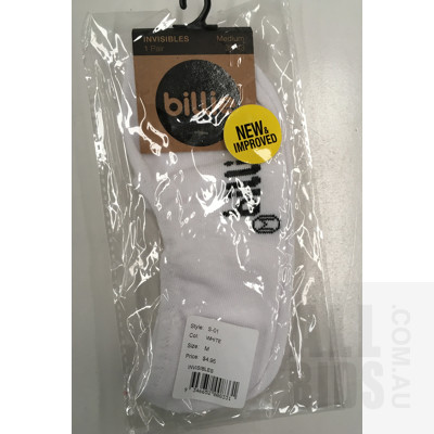 Billie Pair Of Medium White Invisible Ankle Socks- Lot Of 24 - ORP$115 Combined