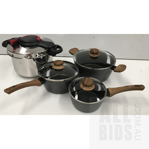 Tefal 7.5L Clip so Minut' Easy Pressure Cooker And Anko 3-Piece Wood Look Cookware Set