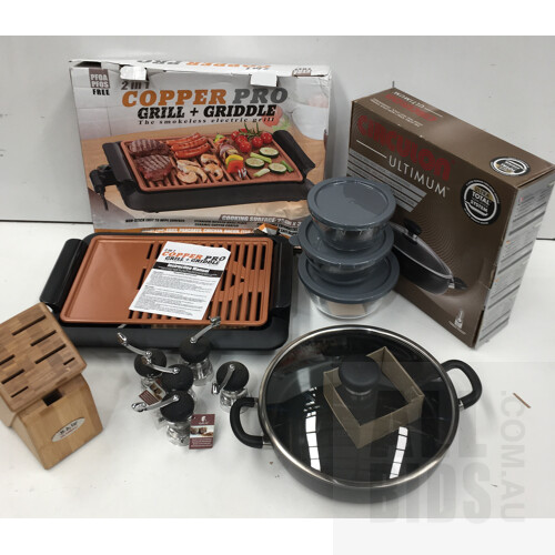 Assorted Kitchenware Including Circulon, Copper Pro Grill and Griddle and Gormet Kitchen, Lot of Five