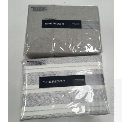 Sheridan Flannelette Queen Size Bed Sheet Sets - Lot Of Two - ORP $460 Combined