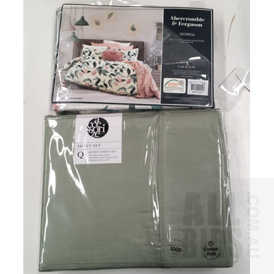 Abercrombie And Ferguson Mint Queen Size Quilt Cover Set And Accessorize Sage Queen Size sheet set - ORP $350 Combined