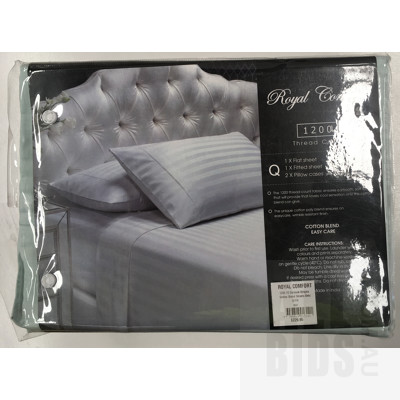 Abercrombie And Ferguson Mint Queen Size Quilt Cover Set And Royal Comfort Mist Damask Stripes Queen Size Sheet Set - ORP $350 Combined
