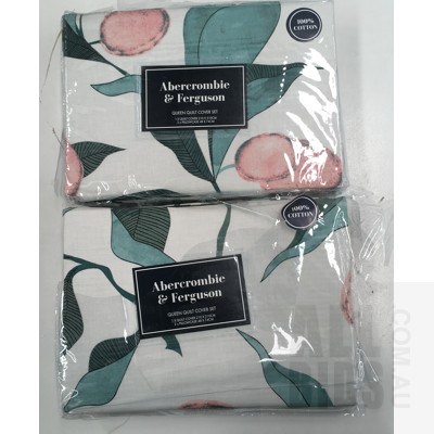 Abercrombie And Ferguson Mint Georgia Queen Size Quilt Cover Sets - Lot Of Two - ORP $260 Combined