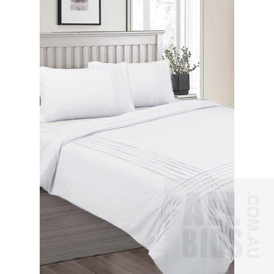 Shangri-La Linen Double Size White Pintuck Quilt Cover Sets - Lot Of Two - ORP $320 Combined