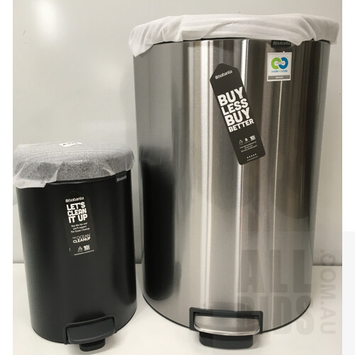Brabantia Flat Back Pedal Bin And Small Pedal Bins ORP $ 420.00- Lot Of Two