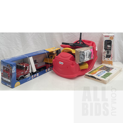 Bruder Mack Low Loader And  Excavator, 180 Piece Kids Art Set, Dyson Vacuum And Little Tikes Cozy Coupe - ORP$348 Combined