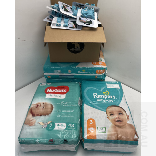 Huggies Infant Size 2, Pampers Baby-Dry Size 3 and Quantity Of Pram Pegs