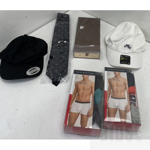 Assorted Unisex Fashion Items Including Nike Air Baseball Cap, UGG Women's Gloves, Tommy Hilfiger Small Men's Underpants