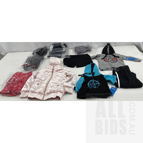 Assorted Children's Fashion Items Including Shorts, Jackets, and Hoodies
