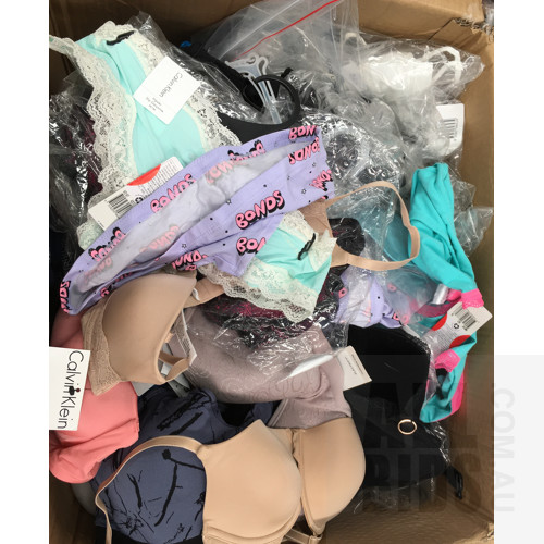 Bulk Lot Of Assorted Bra's And Underwear Brands Including Calvin Klein, Playtex And Bonds - Lot Of 100