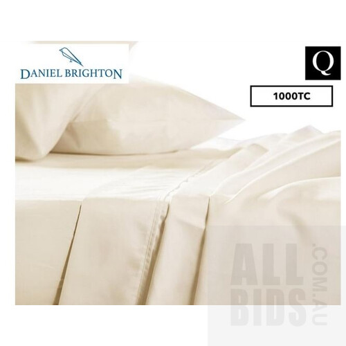 Daniel Brighton White Queen Size Cotton Rich 1000TC Sheet Set And Peppermill Cream Queen Size Sheet Set