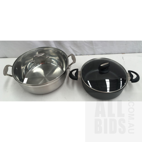 Scanpan Stainless Steel Impact 32cm/8.5L Covered Stew Pot And Evolution 26cm/4L Covered Low Sauce Pot - ORP $350 Combined