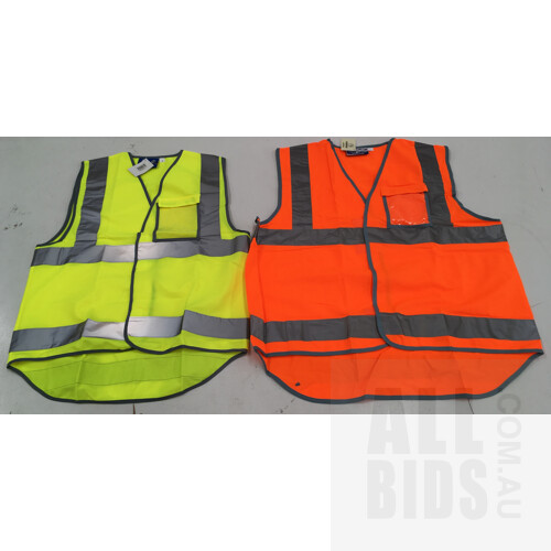 Bulk Lot Of Worksense Hi-Vis Safety Vests With Reflective Tape - Lot Of 100