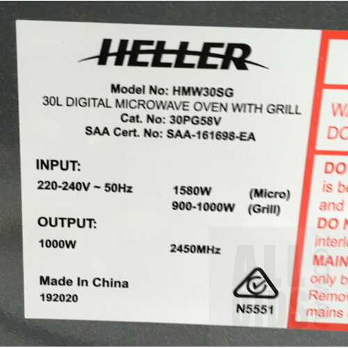 Heller Model No. HMW30SG 30L Digital Microwave Oven with Grill