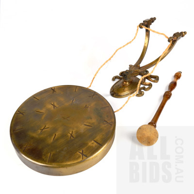 Vintage Wall Mounted Brass Dinner Gong with Striker