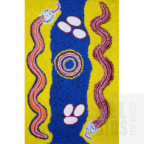 Peter Tjarluri Lewis (1940-2010, Ngaanyatjarra language group), Kuniya 2006, Acrylic on Canvas, 51 x 76 cm