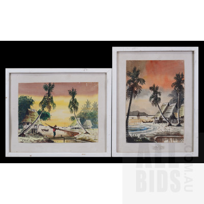 Two South East Asian School Landscapes, Watercolour