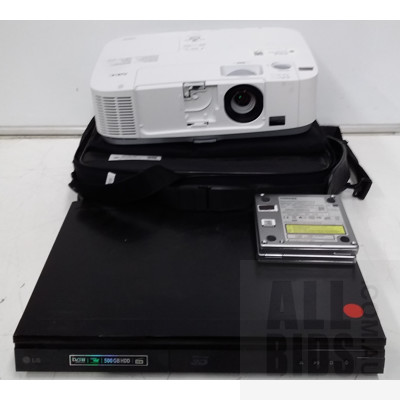 NEC (P451W) WXGA 3LCD Projector, LG (HR825T) Blu-Ray Player and Two Toshiba Multi Media Drives