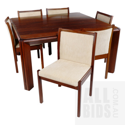 Large Bespoke Jarrah Dining Table with Six Matching Chairs, Probably Catt Furniture S.A