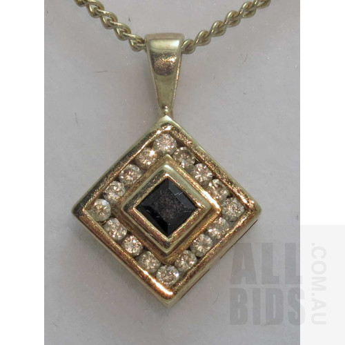 9ct Gold Sapphire & Diamond Pendant