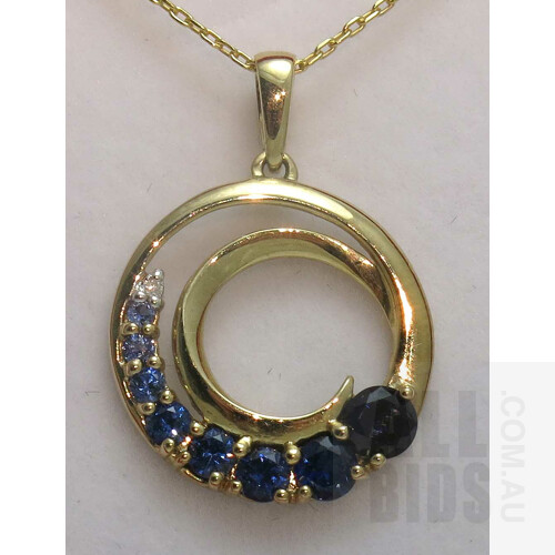 9ct Gold Pendant: Sapphire & Diamonds