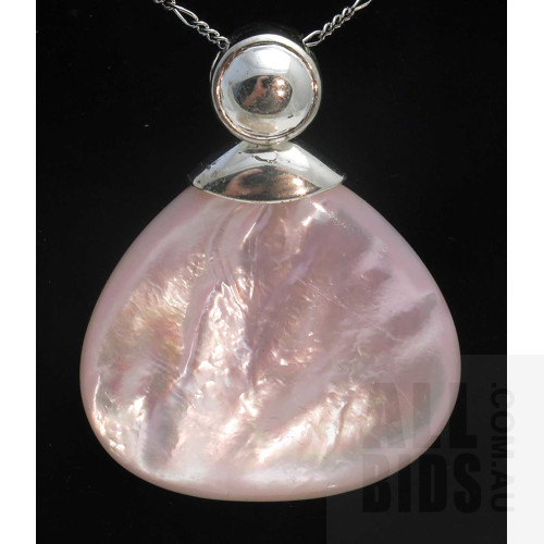 Sterling Silver Very Large Pink Pearl Shell Pendant