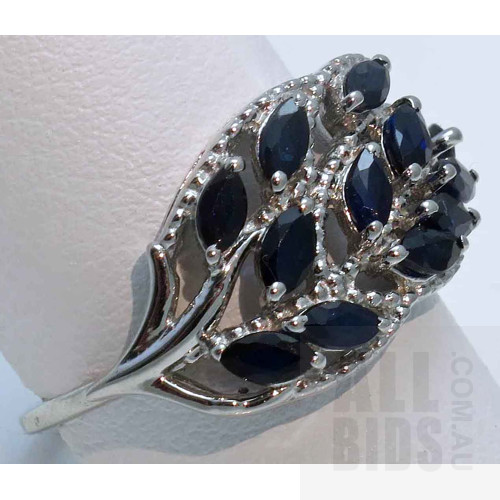 Sterling Silver Leaf shape Sapphire Ring