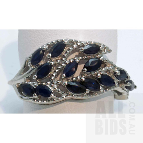 Sterling Silver Leaf shape Sapphire Ring