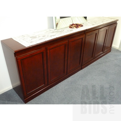 Two Mahogany Buffet Sideboards and Serving Glassware/Crockery