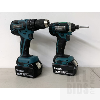 Makita Battery Operated Power Drill And Impact Driver