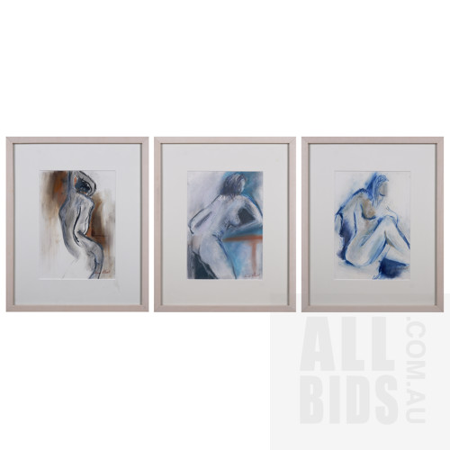 Verna O'Neill (20th Century, Australian), Three Figure Studies, Pastel, Each 29 x 20 cm (3)